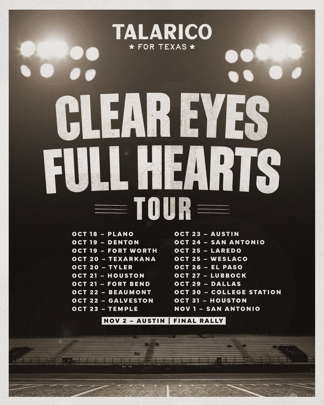 It’s time to leave it all on the field. As every Texan knows: Clear eyes, full hearts, can’t lose. Join us on tour at the link in our bio.
