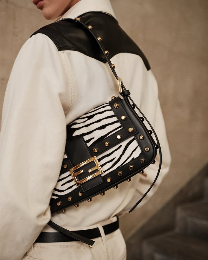 The Baguette® 26424 in animalier with stud detailing FENDI Cruise 2027 by Maria Grazia Chiuri Launching October 20th in boutiques and on the House's official site © Marco Imperatore