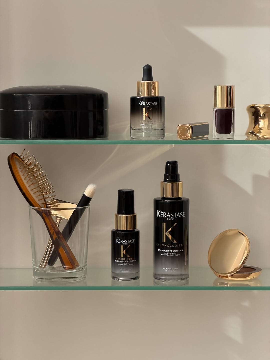 Elevate your beauty shelf with hair longevity and pure luxury. ✨ Discover your Chronologiste essentials: Overnight Youth Serum and Longevity Potion—a luxurious duo for a revitalizing ritual while you sleep. #Kerastase…