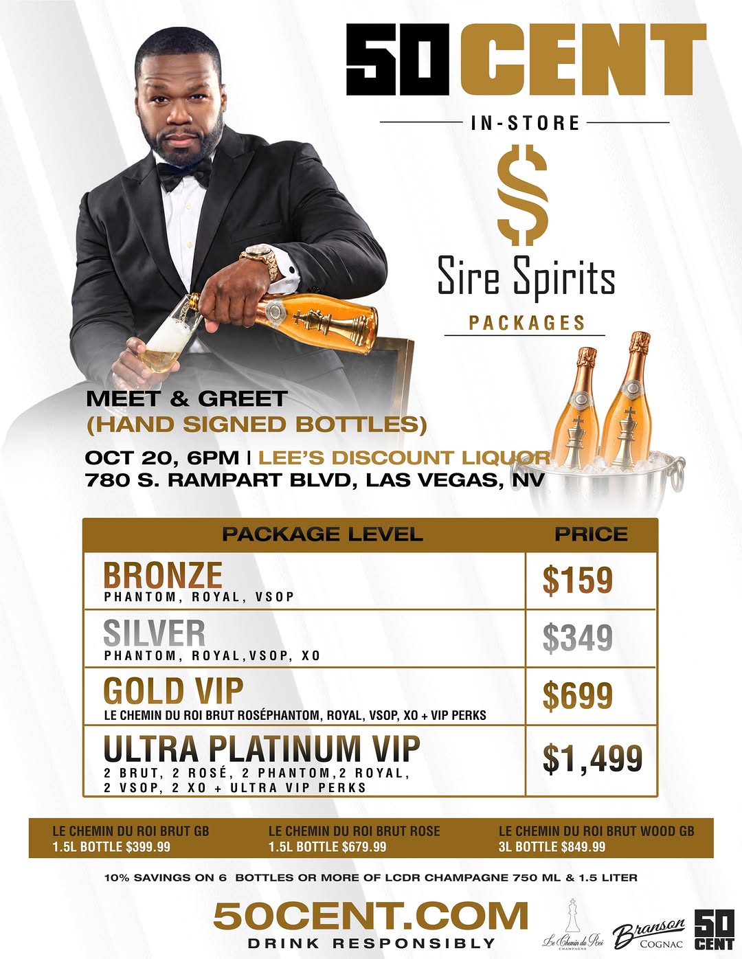 LAS VEGAS! @50cent will be at Lee’s Discount Liquor this TUESDAY OCTOBER 20th 6pm for an exclusive bottle signing🍾 📍780 S. Rampart Blvd Get there early to avoid lines‼️ A Limited Number of VIP Lounge Packages are av…