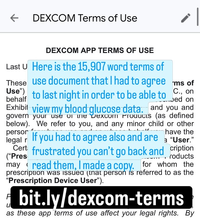 There are currently THREE versions of dexcom’s terms of use depending on where you look - all three are in this document, but the November 2025 version is what you are bound to if you very reasonably decided to mainta…