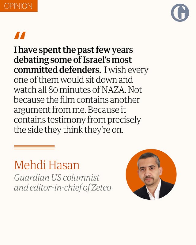 "NAZA matters because, one after another, Israelis who actually participated in the surveillance and killing infrastructure of the Gaza war weigh in on these issues themselves," writes Mehdi Hasan, a Guardian US colum…