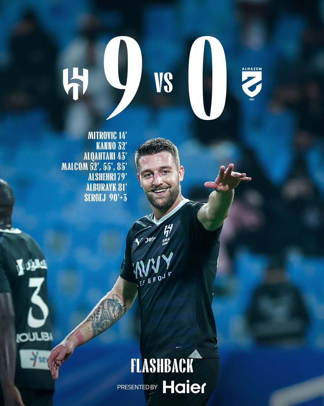 🎬 شاهد هدف "سيرجي ساڤيتش" في مرمى "الحزم"؛ خلال المباراة التي انتصر فيها الهلال بنتيجة 9-0 🔝⚽️ Watch Sergej Savic's goal against Al-Hazem, during the match in which Al-Hilal won 9-0 🎥💙