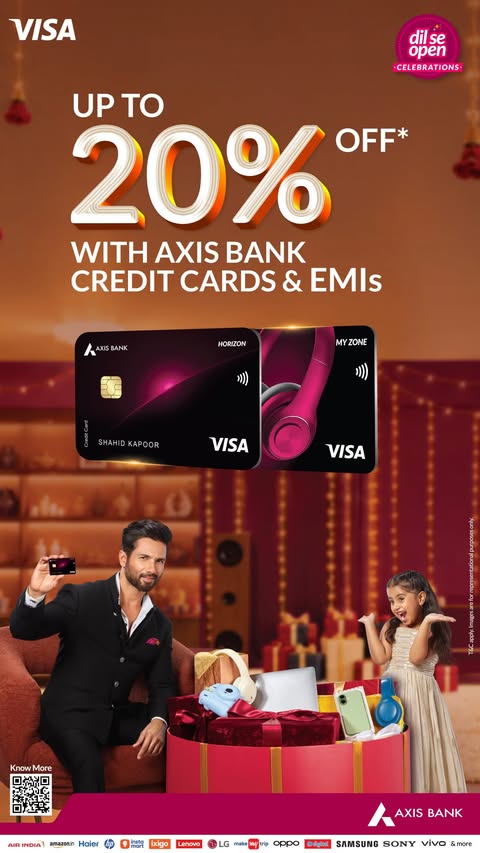 This festive season, it’s time to make every celebration bigger! With #DilSeOpenCelebrations, enjoy up to 20% off* across categories with Axis Bank Credit Cards and EMIs. Visit the link in bio to explore the festive o…