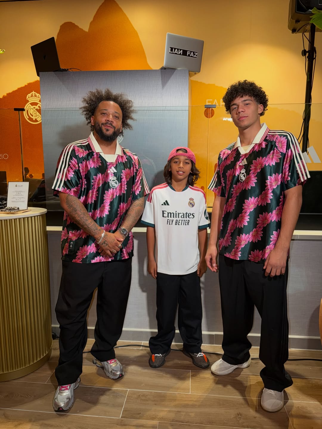 From Rio to Madrid. Connected by football. 🌺⚽️ Perfect night at the Bernabéu 🩷🤍💚 @farmrio × @realmadrid × @adidasfootball