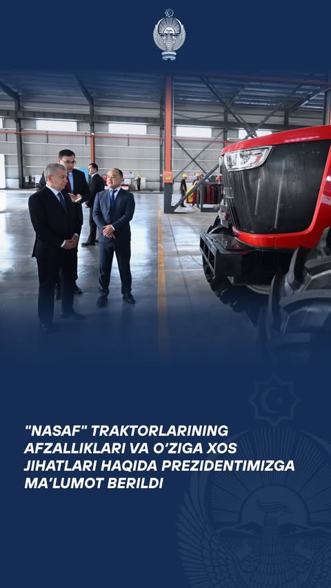 "Nasaf" traktorlarining afzalliklari va o‘ziga xos jihatlari haqida Prezidentimizga ma’lumot berildi. — Президенту нашей страны рассказали о преимуществах и особенностях тракторов «Nasaf».
