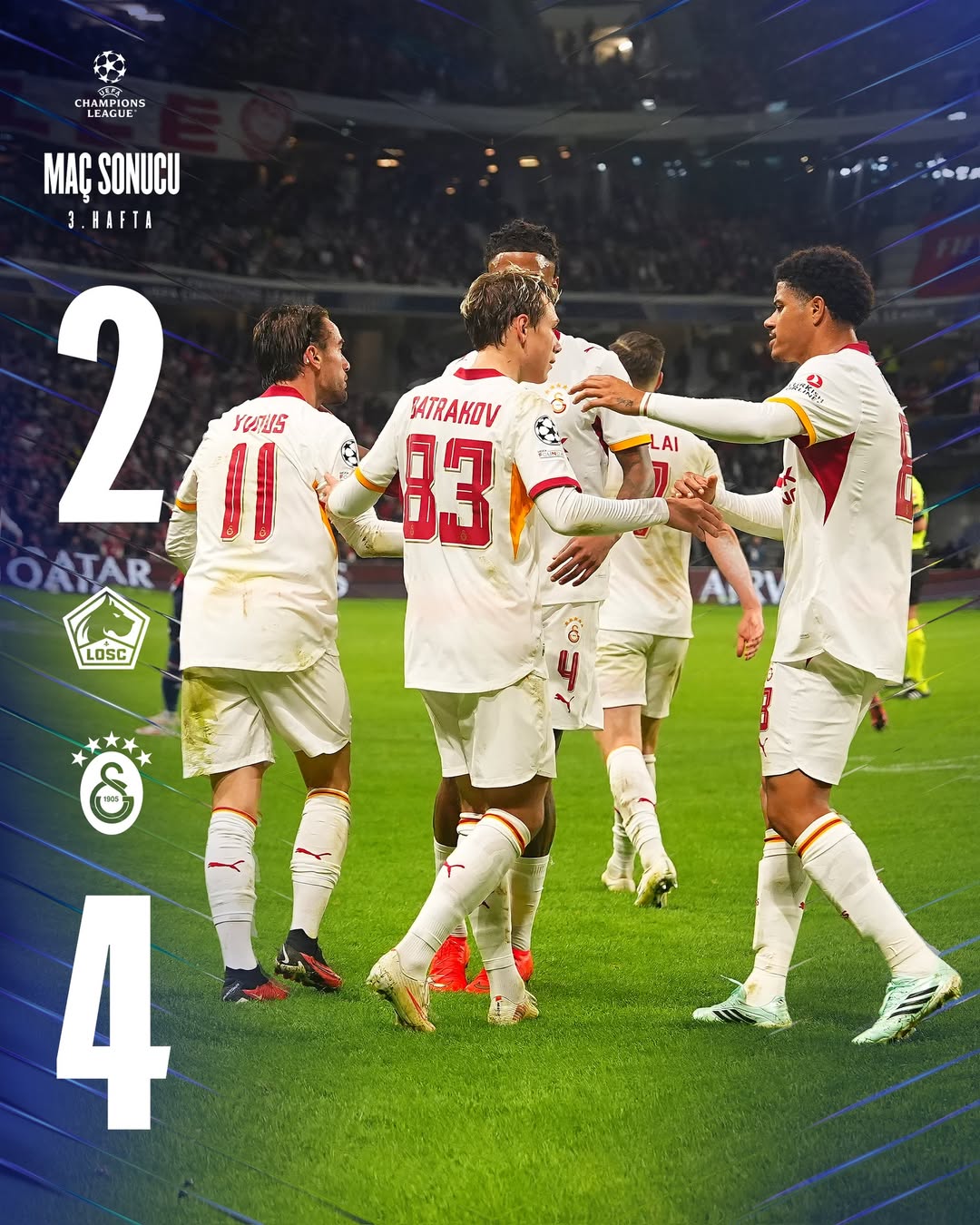 LILLE’DE GALİBİYET BİZİM! 💪 Maç sonucu: Lille 2-4 Galatasaray 👏 #LOSCvGS #UCL