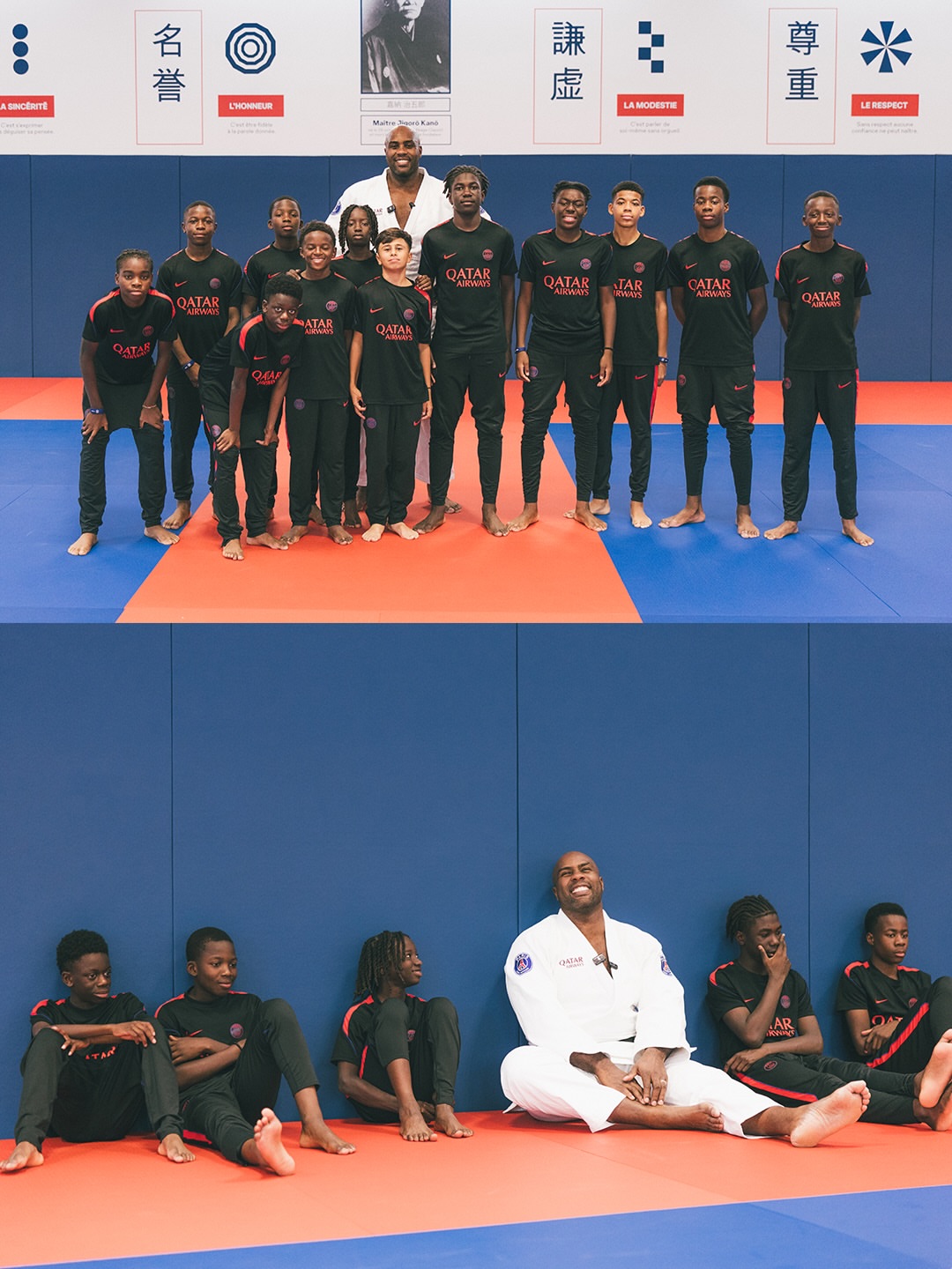 La préformation de la section football sur les tatamis aux côtés de Teddy Riner ✨⚽️ Dans le cadre de leur projet pluridisciplinaire, les U14 du @psg poursuivent cette saison leur découverte du judo pour enrichir leur …