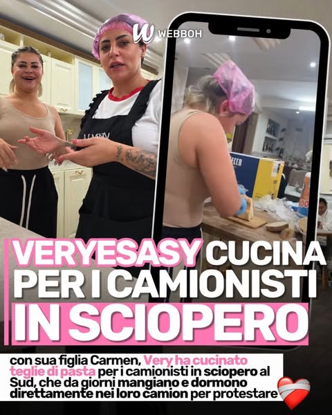 🥹🍝 VERYESASY CUCINA PER I CAMIONISTI IN SCIOPERO 🍝🥹 🚛 Very e sua figlia Carmen hanno deciso di mettersi ai fornelli per preparare enormi teglie di pasta destinate ai camionisti in sciopero al Sud, che da giorni m…