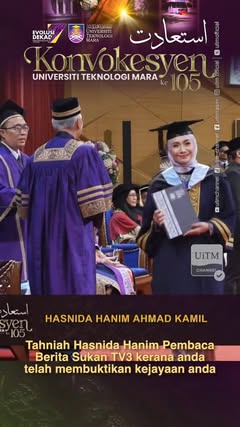 Tahniah Hasnida Hanim Pembaca Berita Sukan @BuletinTV3 atas kejayaan menamatkan pengajian sarjana. #KonvoUiTM105 #UiTM2030 #UiTM7dekad #UiTMdihatiku