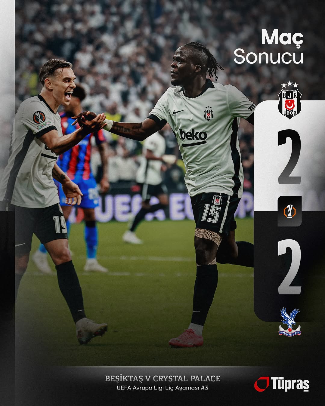 Maç bitti. Beşiktaş 2-2 Crystal Palace