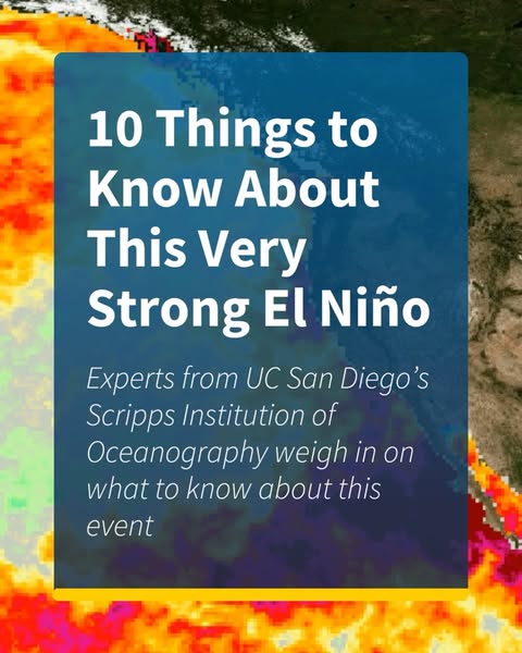 ⚠️ Here’s what you need to know about El Niño. From coastal impacts to global temperatures to marine ecosystems, Scripps Oceanography scientists break down the 🔟 things to know about the very strong El Niño on the ho…