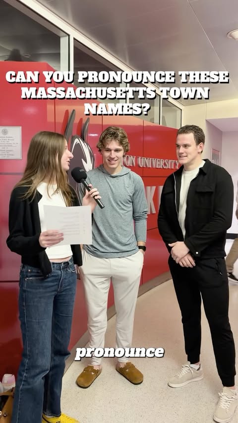 We tasked @terrierhockey with the unthinkable … pronouncing Massachusetts town names 😭 Catch BU men’s hockey vs. UConn this Saturday @agganisarena! Puck drops at 7 pm 😉