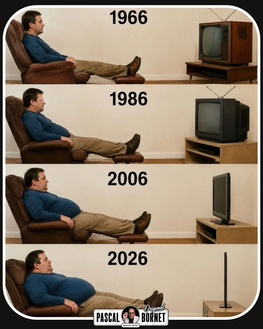 𝗔𝘁 𝗹𝗲𝗮𝘀𝘁 𝗼𝗻𝗲 𝗼𝗳 𝘂𝘀 𝗶𝘀 𝗴𝗲𝘁𝘁𝗶𝗻𝗴 𝘁𝗵𝗶𝗻𝗻𝗲𝗿. The television now has 8K resolution, voice control, and the confidence to ask, “Are you still watching?” Excuse me. I paid for entertainment, not a…