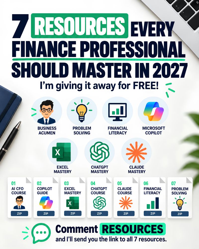7 Resources Every Finance Professional Should Master in 2027 👉 Comment "RESOURCES" and I'll send you the link to all 7 I'm limiting this to the first 100 comments, so be quick Every year I talk to hundreds of finance…