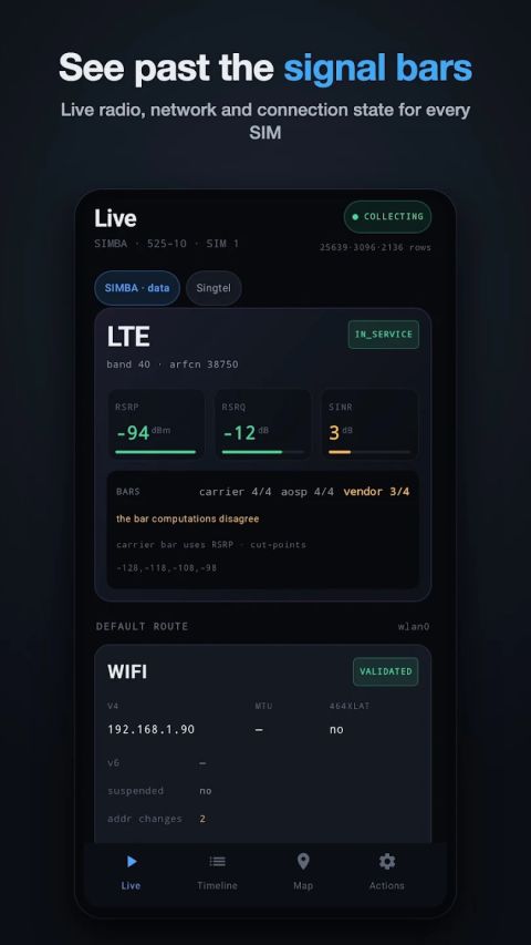 Four bars. Nothing works. That is not a bad signal. It is a bad number. The bars on your phone are raw received power, scored against cut-points your carrier chose. They say nothing about a cell full of other people's…