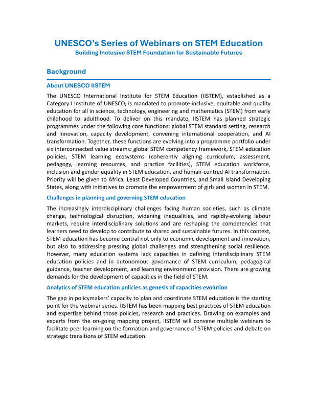 UNESCO's series of webinars on STEM education The increasingly interdisciplinary challenges facing human societies, such as climate change, technological disruption, widening inequalities, and rapidly-evolving labour …