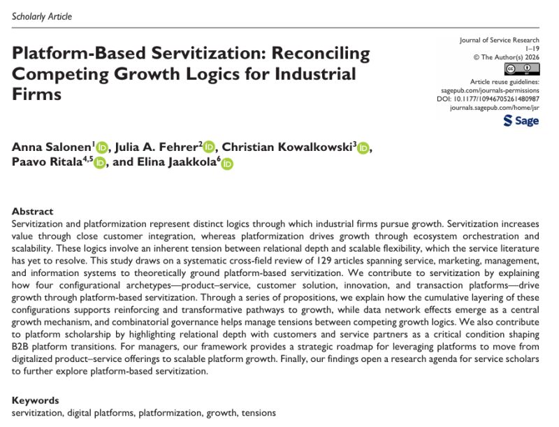 This study was different - and I am particularly happy and relieved to see it published! Why happy, why relieved? I will return to that later. First, about the article. ▶️ Have you heard about "servitization"? It's a …