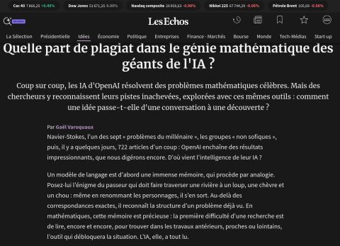 Coup sur coup, les IA d'OpenAI résolvent des problèmes mathématiques célèbres. Mais des chercheurs y reconnaissent leurs pistes inachevées, explorées avec ces mêmes outils : comment une idée passe-t-elle d'une convers…