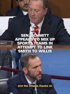 During his questioning of Jack Smith, Republican Sen. Eric Schmitt accused Smith of attending a basketball game in Atlanta in February 2024 in an attempt to link him to Fani Willis, the district attorney for Fulton Co…