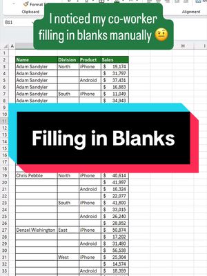 The fastest method for filling in blanks! #excel #exceltips #cheatsheets #computer #education