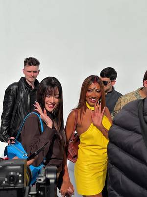 @LARA RAJ and @MEGAN MEIYOK SKIENDIEL arrive at the #LOEWE Spring Summer 2027 show. #LaraRaj #MeganSkiendiel #KATSEYE