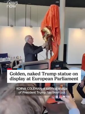 An 8-foot-tall naked statue of President Trump holding a golf club and a globe-shaped ball in one hand and scales in the other titled "The Orange Plague" has been put up at the European Parliament in Strasbourg, Franc…