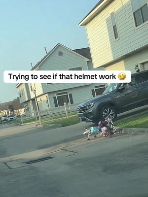 Putting the helmet to use 😂😅 (@Kourtnei Chisley) #funny #kid #bike #helmet #biking