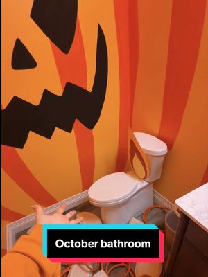 The pumpkin potty !!! 🧡🎃 #DIY #homeimprovement #painting turning my bathroom into the inside of a pumpkin for October Halloween holiday bathroom