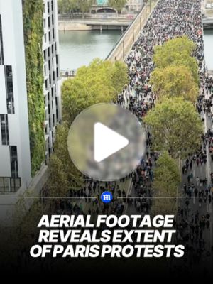 Stunning aerial footage revealed the extent of the Paris protests as 110,000 took to the streets of the French capital. However the CGT believes there were as many as 250,000 on the streets as people demonstrated agai…