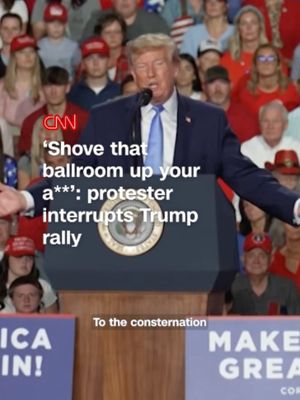 When President Donald Trump delivered his speech at a midterm rally in Corinth, Mississippi, a heckler interrupted him about the White House ballroom renovation project.