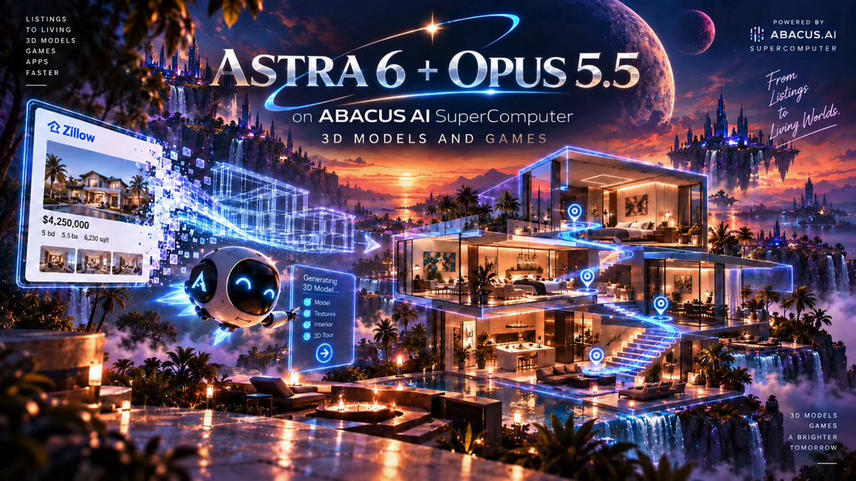 🚨 Combine Astra 6 and Opus 5.5 for 3D games and apps - Picks the best model based on the prompt - Set up complex multiplayer apps - Create entire 3D platforms with payment - Always on Abacus AI Super Computer https:/…