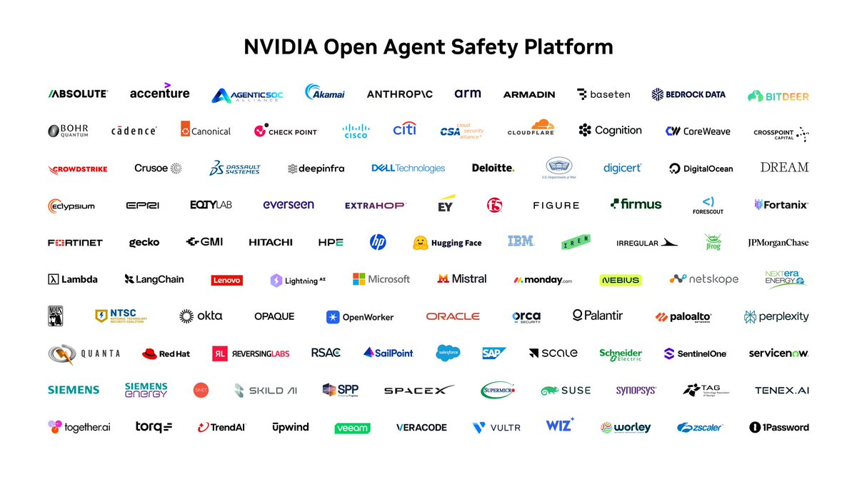 Today, with over 100 industry partners, we introduced the NVIDIA Open Agent Safety Platform, bringing together OpenShell and Sentry. Artificial intelligence is extraordinary technology that will advance discovery, pro…