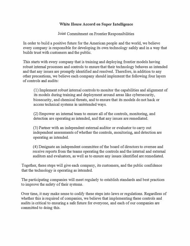 This is excellent 🫡 Its pretty fucking cool that we get to live at the time when there is a "White House Accord on Super Intelligence." Lets work together and do this right. https://t.co/yX8A4gBDWE