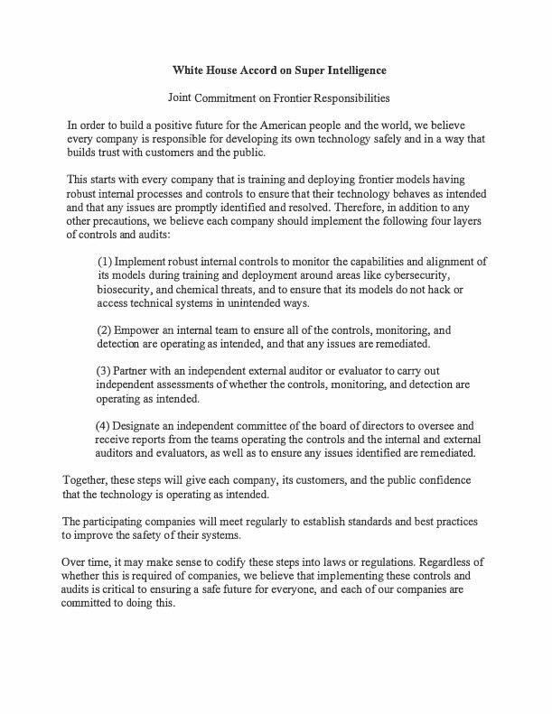 Yesterday at the White House, leaders from across our industry came together to sign the White House Accord on Super Intelligence. The principle is simple: the companies building this technology have the primary respo…