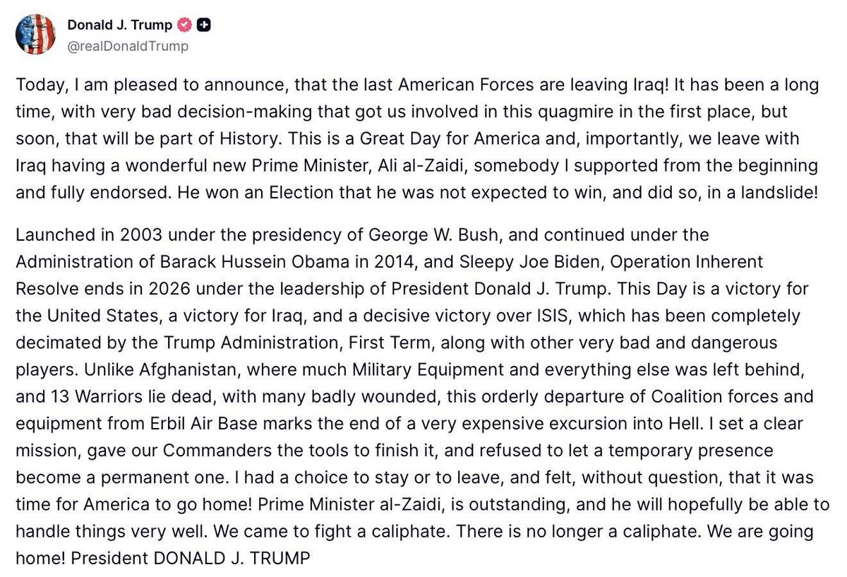 I am proud to be a veteran of our great United States Marine Corps, and my time in Iraq shaped me into the man I am today. President Trump’s announcement yesterday concludes 23 years of American Forces being in Iraq, …