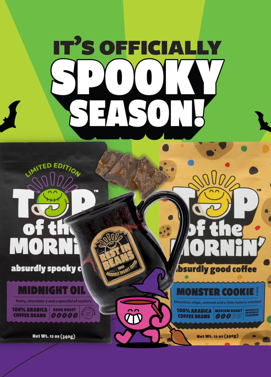 OUR SPOOKY DROP IS HERE. 👻☕️ Monster Cookie Coffee. Spooky Edition Midnight Oil. Rest in Beans Mug. Chocolate Bark. And one absurdly spooky gift box. https://t.co/rIOd6BKZSW