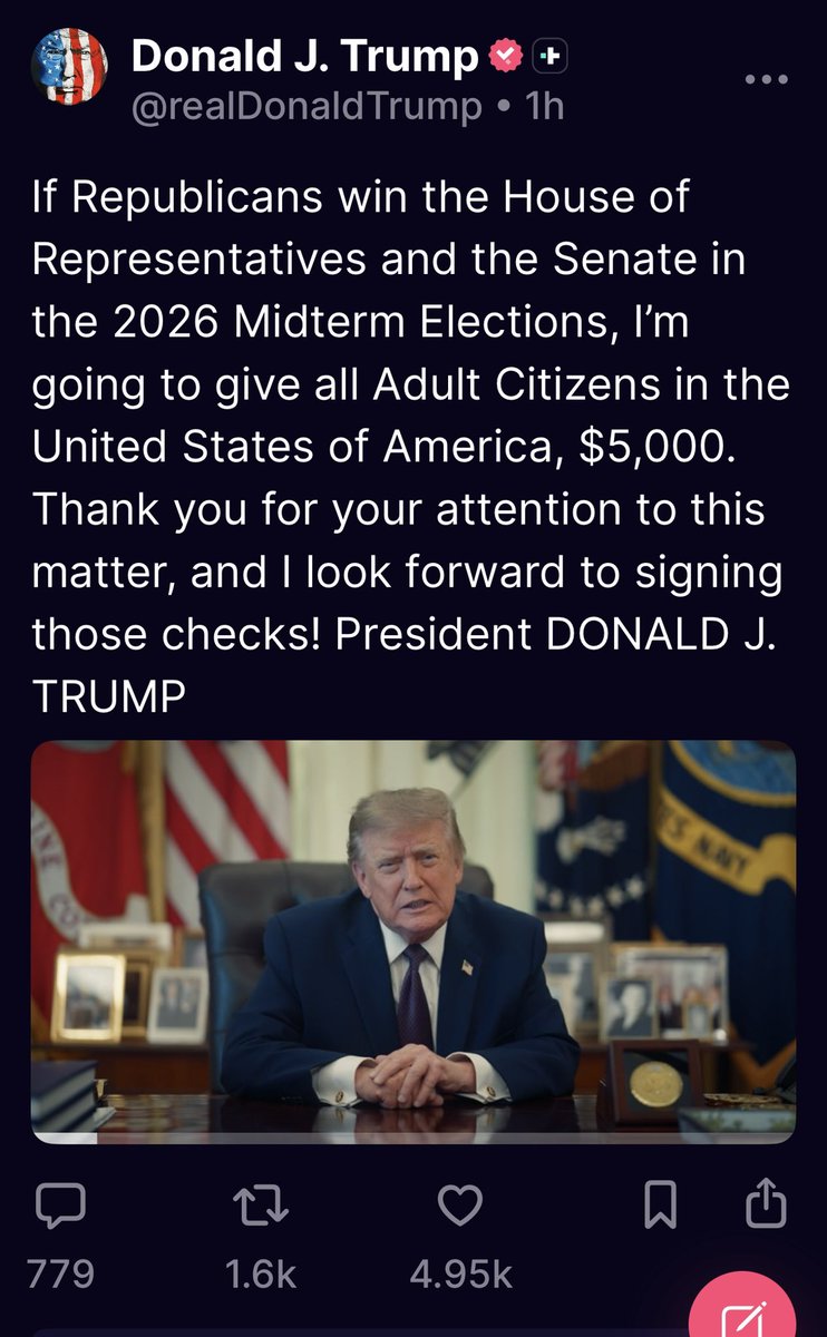 Where are the DOGE checks and tariff refund checks and where is the cheap gas after stealing Venezuela oil and where is the reduction in national debt??? Hey but don’t be a panican!! Trump is now promising a $5,000 br…