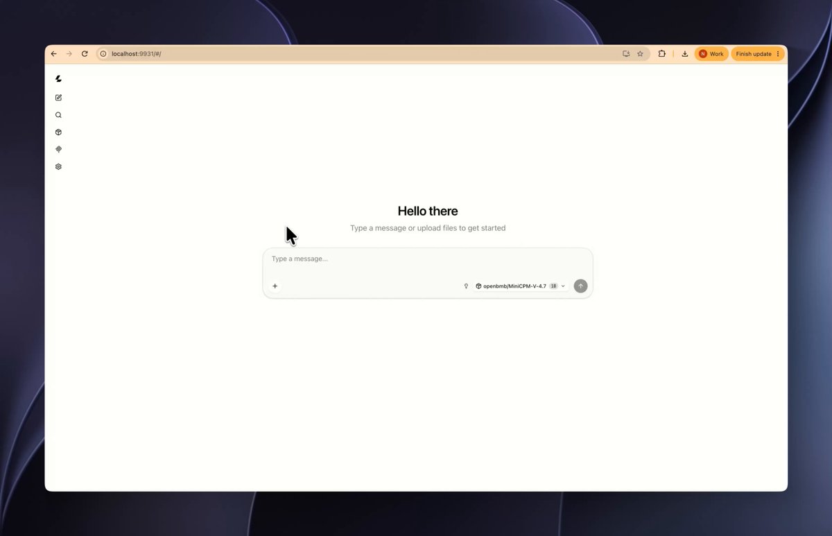 MiniCPM-V 4.7 running locally at 100 tokens/second! New multimodal models from @OpenBMB using only ~3 GB of memory. Below, I showcase how to run it with @llama_cpp's web UI 🧵 https://t.co/tItzIAD77q