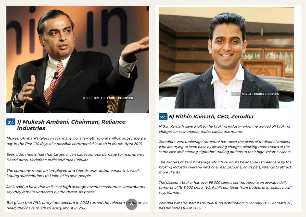 When Jio was getting ready to launch in 2015, I remember being petrified to find myself on this Economic Times list of 10 businessmen to watch in 2016. Mukesh Ambani was #1, and I was #6, mainly because we had just ma…